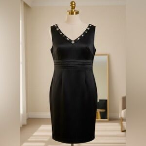RW&CO.| Black Satin Cocktail Event Dress with Sparkling Gem Rhinestones Sz 12